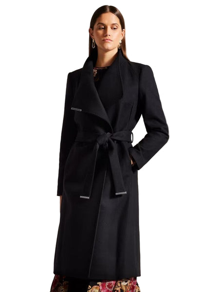 BRAND NEW TED BAKER ROSE BLACK MID LENGTH BELTED WRAP COAT SIZE 8