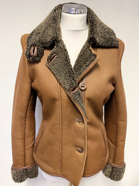 LAKELAND TAN BROWN FINE LEATHER WOOL LINED JACKET SIZE 10