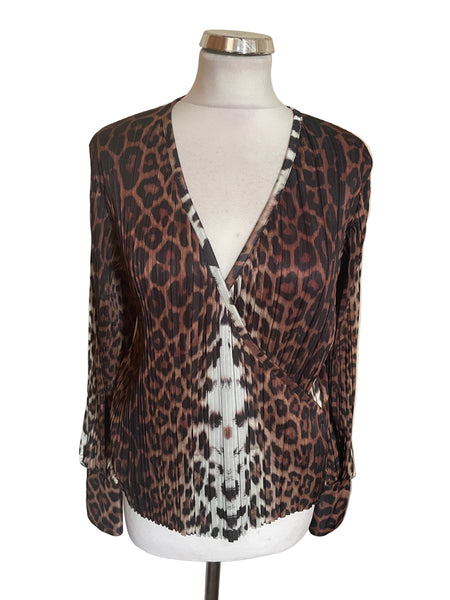 BRAND NEW UTERQUE LEOPARD PRINT KNIFE PLEATED WRAP ACROSS TOP SIZE M