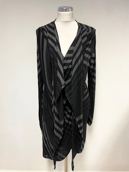 BOLONGARO TREVOR BLACK & GREY STRIPE LONG SLEEVED STRETCH JERSEY DRESS SIZE M