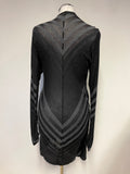 BOLONGARO TREVOR BLACK & GREY STRIPE LONG SLEEVED STRETCH JERSEY DRESS SIZE M