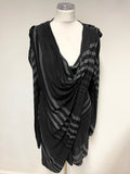 BOLONGARO TREVOR BLACK & GREY STRIPE LONG SLEEVED STRETCH JERSEY DRESS SIZE M