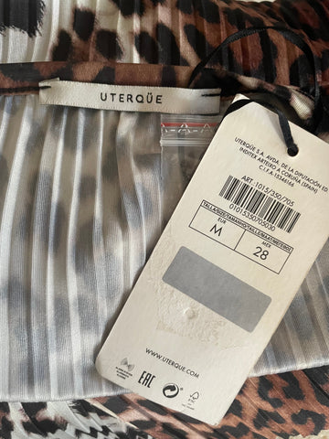 BRAND NEW UTERQUE LEOPARD PRINT KNIFE PLEATED WRAP ACROSS TOP SIZE M