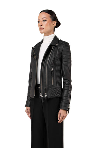 BODA SKINS DESIGNED BY N.S ALEXANDER BLACK LEATHER BIKER JACKET SIZE 10