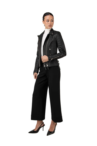 BODA SKINS DESIGNED BY N.S ALEXANDER BLACK LEATHER BIKER JACKET SIZE 10