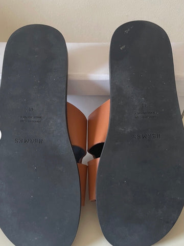 BRAND NEW DESIGNER INSPIRED TAN BROWN LEATHER SLIDERS  SIZE 7/40