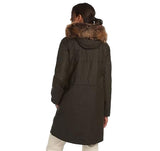 BARBOUR MULL OLIVE GREEN WAX COATED HOODED FUR TRIM COAT SIZE 14