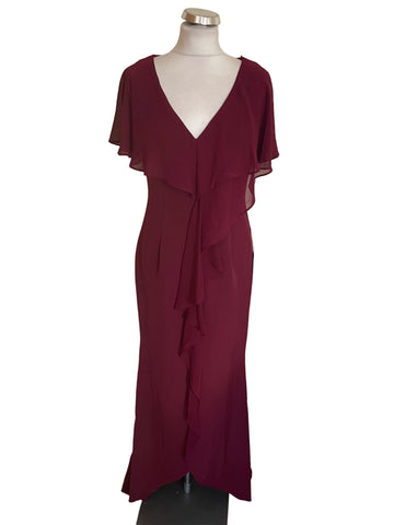 BRAND NEW ADRIANNA PAPELL CREPE CHIFFON BURGUNDY LONG EVENING DRESS  SIZE 10