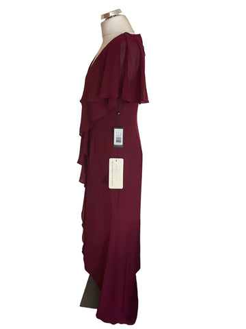 BRAND NEW ADRIANNA PAPELL CREPE CHIFFON BURGUNDY LONG EVENING DRESS  SIZE 10