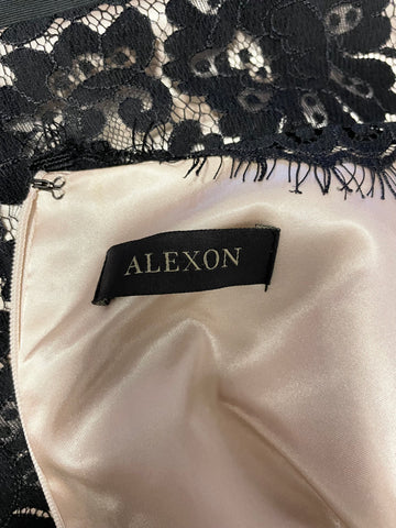 ALEXON BLACK LACE OVER CREAM V NECK SHORT SLEEVED SHIFT DRESS SIZE 12