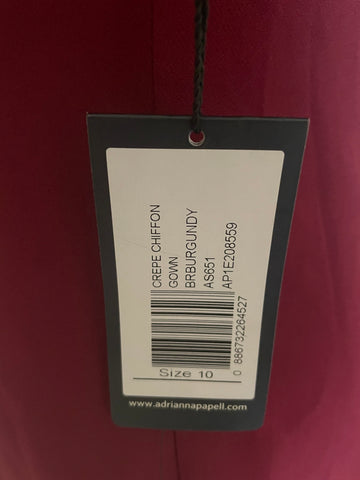 BRAND NEW ADRIANNA PAPELL CREPE CHIFFON BURGUNDY LONG EVENING DRESS  SIZE 10