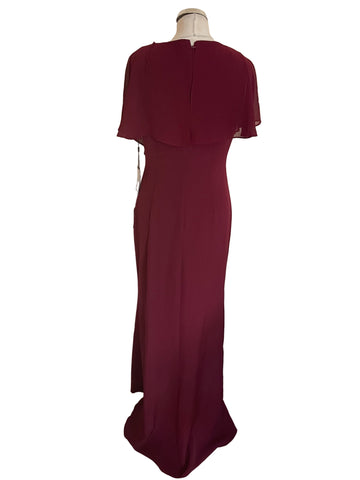 BRAND NEW ADRIANNA PAPELL CREPE CHIFFON BURGUNDY LONG EVENING DRESS  SIZE 10