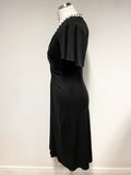 GHOST BLACK SILK WITH BEAD TRIMMED NECKLINE SHORT SLEEVED DRESS SIZE 10