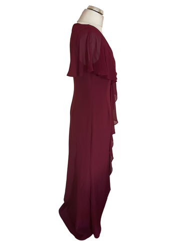 BRAND NEW ADRIANNA PAPELL CREPE CHIFFON BURGUNDY LONG EVENING DRESS  SIZE 10