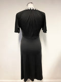 GHOST BLACK SILK WITH BEAD TRIMMED NECKLINE SHORT SLEEVED DRESS SIZE 10