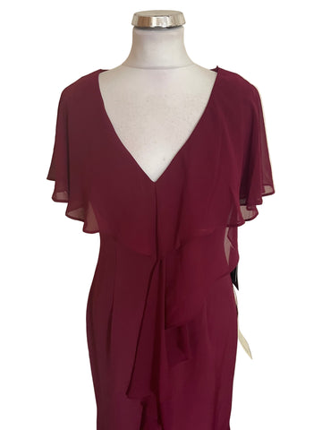 BRAND NEW ADRIANNA PAPELL CREPE CHIFFON BURGUNDY LONG EVENING DRESS  SIZE 10