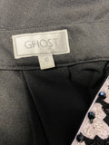GHOST BLACK SILK WITH BEAD TRIMMED NECKLINE SHORT SLEEVED DRESS SIZE 10