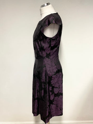 JIGSAW BLACK & PURPLE PRINT SLEEVELESS FIT & FLARE DRESS SIZE 10