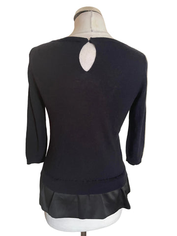 MARELLA NAVY & BLACK SEQUIN & SATIN TRIMMED 3/4 SLEEVE JUMPER SIZE S