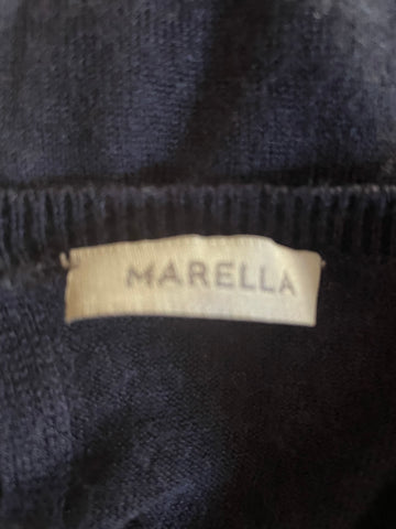 MARELLA NAVY & BLACK SEQUIN & SATIN TRIMMED 3/4 SLEEVE JUMPER SIZE S
