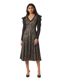 BRAND NEW GHOST ESME BLACK LACE FIT & FLARE MIDI DRESS SIZE M