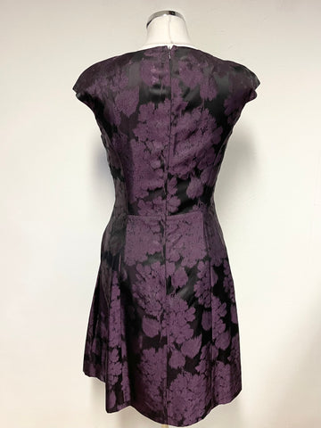 JIGSAW BLACK & PURPLE PRINT SLEEVELESS FIT & FLARE DRESS SIZE 10