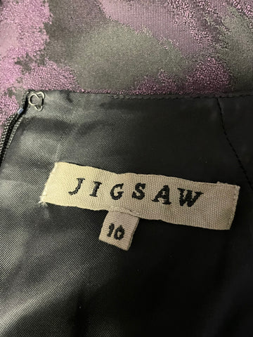 JIGSAW BLACK & PURPLE PRINT SLEEVELESS FIT & FLARE DRESS SIZE 10