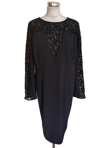 BRAND NEW PERSONA BY MARINA RINALDI DISPORRE DARK NAVY LACE TRIM SHIFT DRESS  SIZE 16