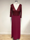 BRAND NEW EVER PRETTY BURGUNDY SEQUINNED BODICE 3/4 SLEEVE LONG EVENING DRESS SIZE 12