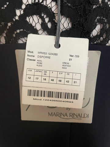 BRAND NEW PERSONA BY MARINA RINALDI DISPORRE DARK NAVY LACE TRIM SHIFT DRESS  SIZE 16