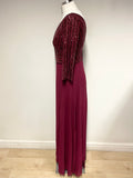BRAND NEW EVER PRETTY BURGUNDY SEQUINNED BODICE 3/4 SLEEVE LONG EVENING DRESS SIZE 12