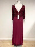 BRAND NEW EVER PRETTY BURGUNDY SEQUINNED BODICE 3/4 SLEEVE LONG EVENING DRESS SIZE 12