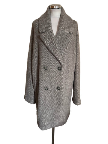 BRAND NEW  NICOLE FARHI GREY HERRINGBONE SUPERSOFT BRUSHED FABRIC COAT SIZE 12