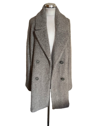 BRAND NEW  NICOLE FARHI GREY HERRINGBONE SUPERSOFT BRUSHED FABRIC COAT SIZE 12