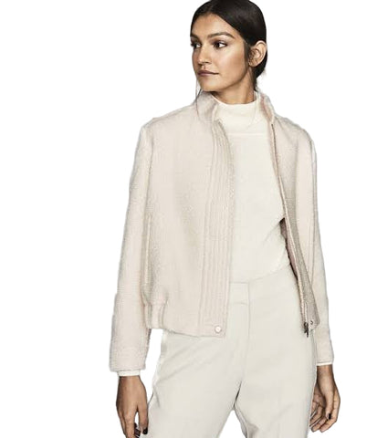 REISS TAHLIA BREAM WOOL BLEND ZIP FRONT BOMBER JACKET SIZE 10