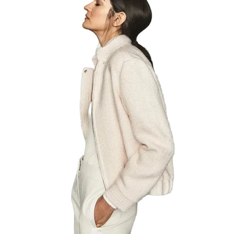 REISS TAHLIA BREAM WOOL BLEND ZIP FRONT BOMBER JACKET SIZE 10