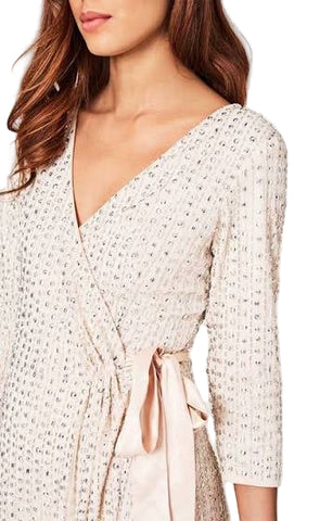 BRAND NEW LITTLE MISTRESS NUDE SEQUINNED WRAP MAXI DRESS SIZE 12