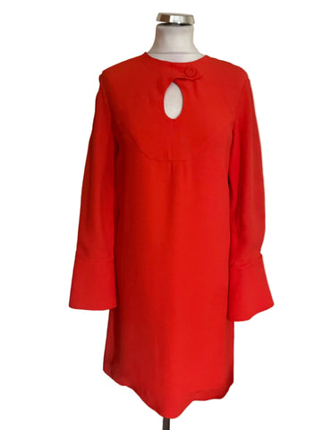 BRAND NEW DEREK LAM SAFETY ORANGE LONG SLEEVE KEYHOLE DRESS  SIZE 40 UK 12