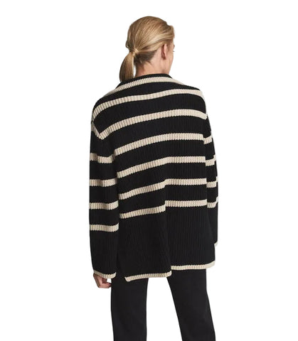 REISS HARPER BLACK & BEIGE STRIPED CHUNKY KNIT RELAXED FIT JUMPER SIZE XS