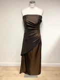 HILARY MORGAN BROWN TAFFETA STRAPLESS EVENING DRESS & MATCHING WRAP SIZE 10