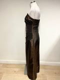 HILARY MORGAN BROWN TAFFETA STRAPLESS EVENING DRESS & MATCHING WRAP SIZE 10