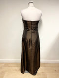 HILARY MORGAN BROWN TAFFETA STRAPLESS EVENING DRESS & MATCHING WRAP SIZE 10