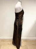 HILARY MORGAN BROWN TAFFETA STRAPLESS EVENING DRESS & MATCHING WRAP SIZE 10