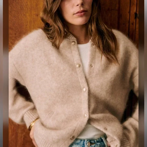 BRAND NEW LA MAILLE SEZANE EDDY BEIGE KID MOHAIR CARDIGAN /JACKET SIZE S