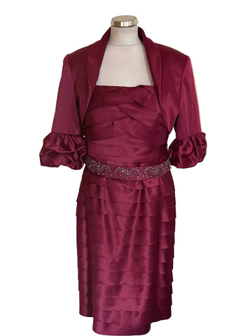 BRAND NEW VENI INFANTINO FOR ROLAND JOYCE CRANBERRY BEADED & JEWEL TRIM SPECIAL OCCASION DRESS & BOLERO JACKET SIZE 14