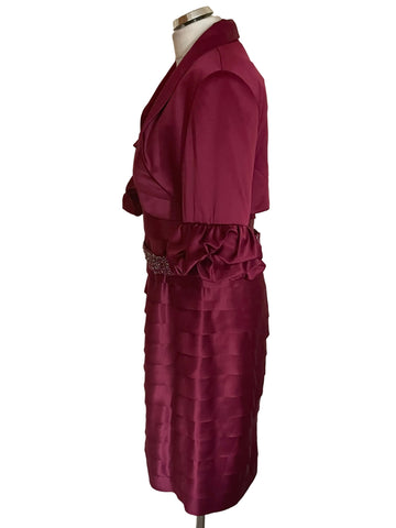 BRAND NEW VENI INFANTINO FOR ROLAND JOYCE CRANBERRY BEADED & JEWEL TRIM SPECIAL OCCASION DRESS & BOLERO JACKET SIZE 14