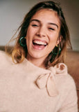 LA MAILLE SEZANE ZITA ROSY BEIGE SUPERKID MOHAIR TIE NECK JUMPER SIZE S