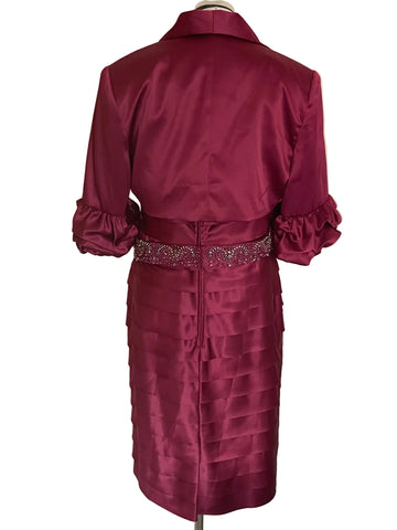 BRAND NEW VENI INFANTINO FOR ROLAND JOYCE CRANBERRY BEADED & JEWEL TRIM SPECIAL OCCASION DRESS & BOLERO JACKET SIZE 14