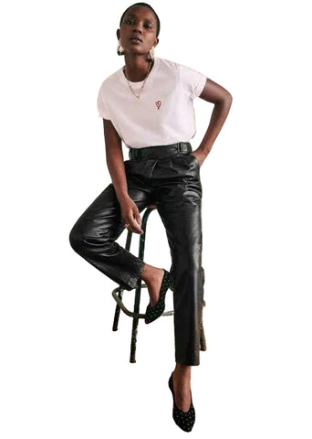 SEZANE FRANCKY BLACK LAMBS LEATHER TROUSERS SIZE 36 UK 8/10