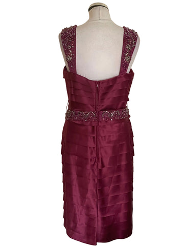 BRAND NEW VENI INFANTINO FOR ROLAND JOYCE CRANBERRY BEADED & JEWEL TRIM SPECIAL OCCASION DRESS & BOLERO JACKET SIZE 14